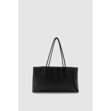 Wuclo Deala Örgü Desen Sabit Askılı Omuz Çantası Siyah