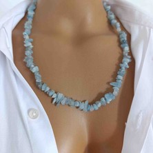 Mga Doğaltaş Akuamarin Taşı Kırıktaş Kolye – Mavi Doğal Taş Kadın Kolye – Huzur ve Enerji Taşı – Çelik Uzatma Zincirli – 45-55 cm – Sertifikalı – Mdf Hediye Kutulu