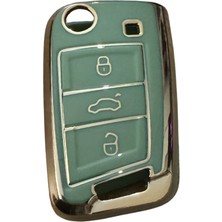 Autohan Keys Volkswagen Için Lüks Nano Anahtar Koruma Kılıfı, Golf 7, Golf 7.5, Tiguan, Polo, T-Roc, T-Cross ile Uyumlu, Yeşil ve Altın