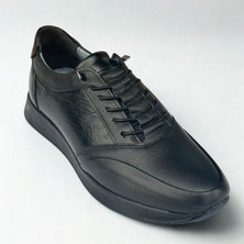 Erkek Spor Hakiki Deri Siyah Ortapedik Ultra Rahat Esnek Hafif Spor Ayakkabı
