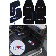 Tusba Market Tofaş Şahin Doğan Kartal Mavi Kenar Şeritli 5'li Oto Halı Paspas & Vites Konsol Yan Koruma Halısı