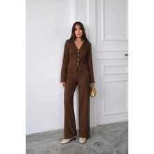 Paw Garage Kadın Selanik Kumaş Ön Düğmeli Ceket & Çimalı Pantolon Takım