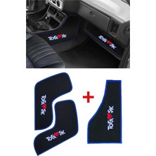 Tusba Market Tofaş Şahin Doğan Kartal Nakışlı Torpido Alt Sehpa Örtüsü & Vites Konsol Yan Halı - Mavi Şeritli