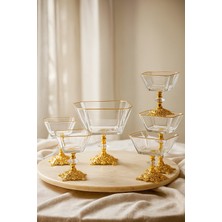 PLT Design 7 Parça Metal Ayaklı Gold Detaylı Cam Büyük Boy Salata - Magnolia Dondurmalık