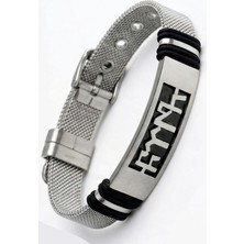 Takı Dükkanı Göktürkçe Türk Yazılı Hasır Kemer Model Erkek Paslanmaz Çelik Bileklik SCB91