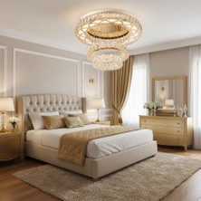 Elizim Home Lighting Plafonyer Lazer Kesim Kristal Taşlı Gold Ledli Avize