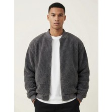 Genius Store Erkek Bomber Mont Peluş Içi Astarlı Regular Kalıp Sherpa Kuzu Kumaş Spor Mont
