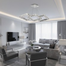 Elizim Home Lighting Elentra Kare Kristal Taşlı Krom Ledli Avize