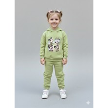 Kız Çocuk Karakterli Yeşil Kapüşonlu Eşofman Takımı