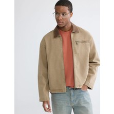 LC Waikiki Bej Rahat Kalıp Kadife Yaka Erkek Jean Ceket