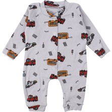 by BebekOdam Erkek Bebek Gri Otobüs Desenli Manşetli Çıtçıtlı Tulum - 1016480