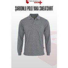 Selçuklu Plus Şardonlu Pike 2 İplik Polo Yaka Gri, Lacivert ve Siyah Uzun Kollu Rahat İş Sweatshirt