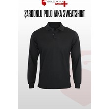 Selçuklu Plus Şardonlu Pike 2 İplik Polo Yaka Gri, Lacivert ve Siyah Uzun Kollu Rahat İş Sweatshirt