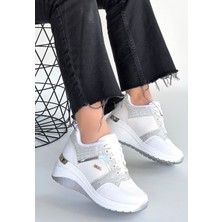 Zerenyus Geja Beyaz Bağcıklı Dolgu Kalın Topuk Spor Ayakkabı