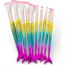 Sudedi Home 10 Parça Denizkızı Tasarım Profesyonel Makyaj Fırça Seti Renk Geçişli Mermaid