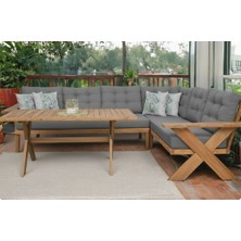 Berlin Masif Ahşap Bahçe Balkon Köşe Koltuk ve Masa Takımı Kestane Ağacı Gri