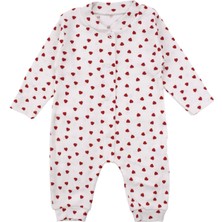 by BebekOdam Kız Bebek Ekru Kırmızı Kalp Desneli Fitilli Manşetli Tulum - 1016484