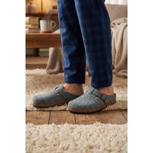 Gezer Erkek Kışlık Keçe Mantar Taban Tek Toka Ayarlanabilir Rahat Taban Ev Bahçe Terlik