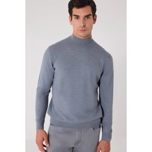 Sabri Özel Gri Regular Fit Yünlü Yarım Balıkçı Yaka Triko Kazak