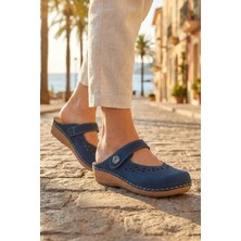 Gezer Yazlık Kadın İç Tabanı Hakiki Deri Cırt Cırtlı Terlik