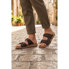 Gezer FEICHTINGEN Erkek Yazlık İç Taban Hakiki Deri Çift Cırtlı Ayarlanabilir Rahat Taban Günlük Terlik