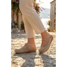 Gezer Yazlık Kadın İç Tabanı Hakiki Deri Cırt Cırtlı Terlik