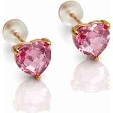 Mavika Jewellery 14K Gold Plated Pink Love Stud Küpe