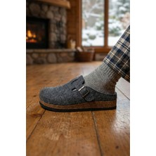 Gezer Erkek Kışlık Keçe Mantar Taban Tek Toka Ayarlanabilir Rahat Taban Ev Bahçe Terlik