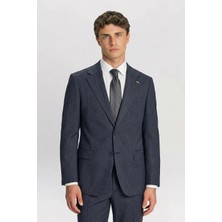 Sabri Özel Giotelli Erkek Açık Lacivert Slim Fit Çizgili Mono Yaka Yelekli 6 Drop Takım Elbise