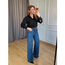 Size Özgü Mavi Bol Paça Kemerli Jean