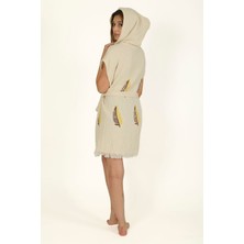 Reina Teks Kapüşonlu Yelek Pamuklu Sarıçam Desen Kuşaklı 1 Adet Unisex Müslin Kumaş Çok Amaçlı Bornoz