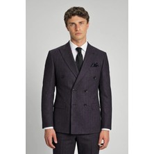 Sabri Özel Giotelli Bordo Slim Fit Çizgili Sivri Yaka 6 Drop Duble Paça Tam Astarlı Erkek Takım Elbise Rm