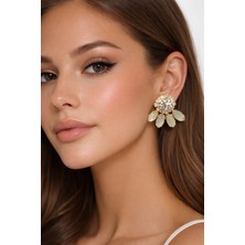 Versein Atelier Gold Detaylı Kristal Taşlı Fransız Model Su Yeşili Çelik Küpe