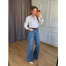 Size Özgü Açık Mavi Bol Paça Kemerli Jean