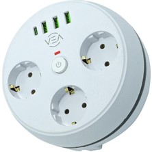 Epilons Vea VE-26583 3'lü 1.5 Metre Kablolu Akım Korumalı Grup Priz 3 USB / Type-C Girişli Özellikli