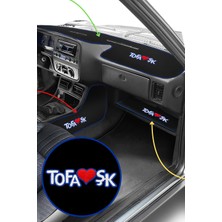 Tusba Market Tofaş Şahin Doğan Kartal Torpido Koruma & Vites Konsol Yan Halı & Sehpa Örtüsü – Mavi Şeritli Nakış