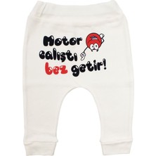 by BebekOdam Unisex Ekru Motor Çalıştı Bez Getir Baskılı Manşetli Tek Alt - 1016489