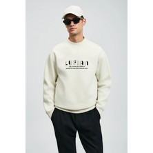 Lufian Oracle Erkek Kırık Beyaz Sweatshirt Uzun Kol Düz Desen Konforlu Tasarım
