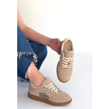 Zerenyus ZRNE-004 Premium Bej Süet Bağcıklı Kadın Sneaker