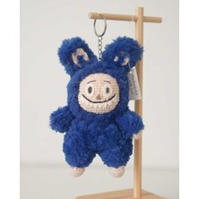 Hobi Hediye Koyu Lacivert Büyük Labubu Amigurumi Anahtarlık – El Örgüsü 16 cm Anahtarlık & Çanta Süsü
