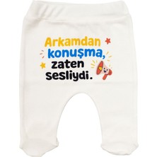 by BebekOdam Unisex Ekru Arkamdan Konuşma Zaten Sesliydi Baskılı Patikli Tek Alt - 1016487