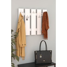 PROMODÜL Çok Amaçlı 5'li Duvar Çit Askılık Beyaz - 75X60 cm Dekoratif Antre ve Elbise Askısı - Metal Askı Uçlu