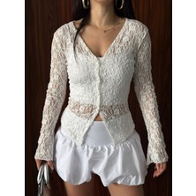 Salome Butik Full Düğmeli  Dantel Bluz