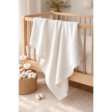 Çift Katlı Penye Bebek Battaniyesi, Pamuklu, Beyaz