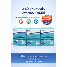 DS Plus Steril Nonwoven Kompres 7.5x7.5 cm 150 Adet (3’lü Paket) – Hipoalerjenik Yüksek Emici Kumaş