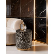 Lisso Home Zenya Doğal Sedef Kaplama Lüks El Işçiliği Yan Sehpa / Tabure 40X40 H:45