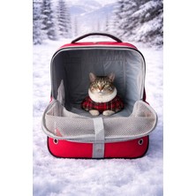 ZeniCat Fileli Nefes Alabilir Kedi Sırt Taşıma Çantası – Kırmızı