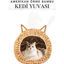 Penthouse Şık Modern Kulaklı Minderli Amerikan Örme Hasır Kedi Köpek Yuvası Yatağı Sepet 45X40 cm