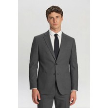 Sabri Özel Erkek Gri Dar Kesim Slim Fit Viskon Çizgili Mono Yaka 6 Drop Takım Elbise