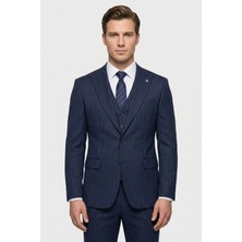 Giotelli Lacivert Yelekli 8 Drop Polyester Viskon Karışımlı Erkek Takım Elbise